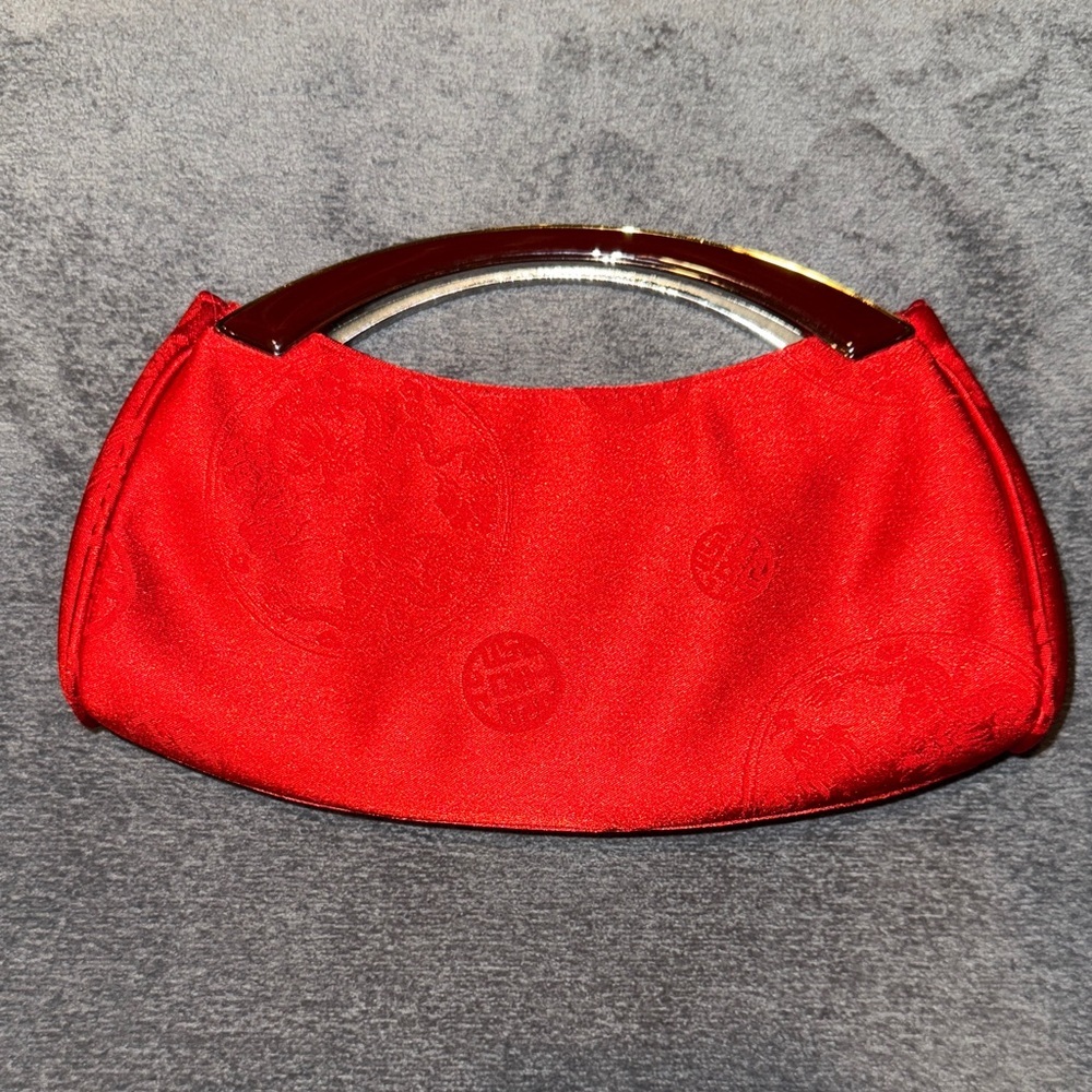 Elegant Red Asian Inspired Clutch with Silver Handle - Picture 3 of 16